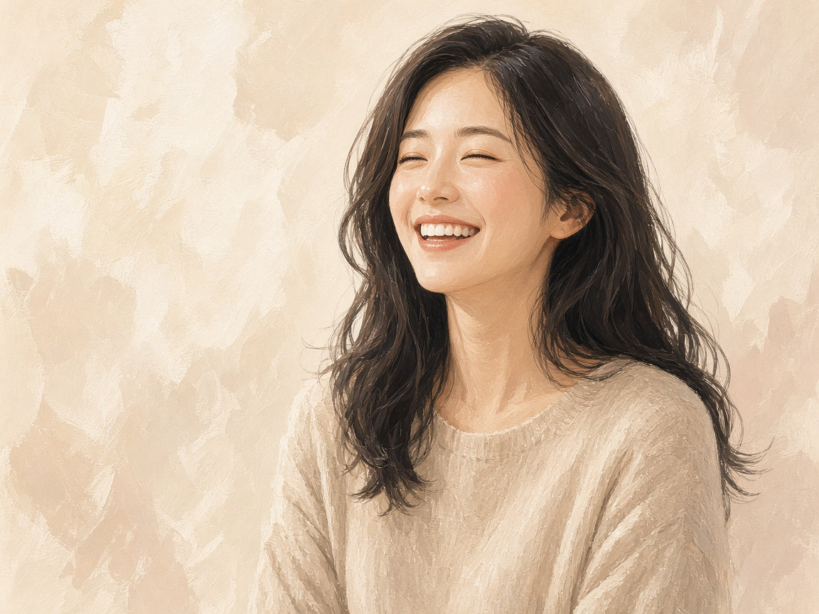 A woman happy that her rough skin has calmed down
