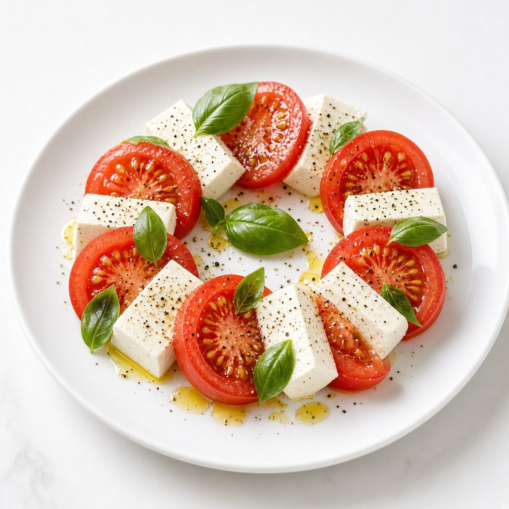 Amazake-marinated tofu and tomato caprese