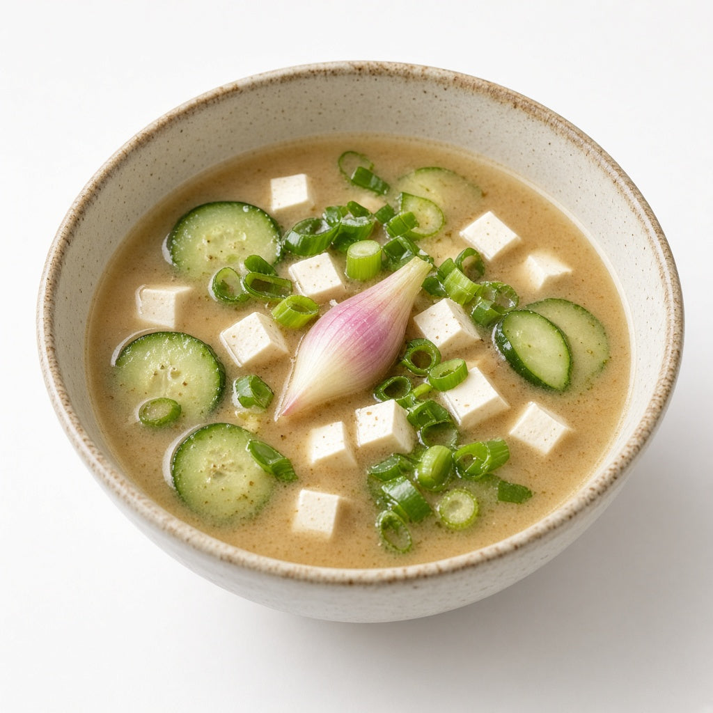 Chilled miso soup with plenty of aromatics