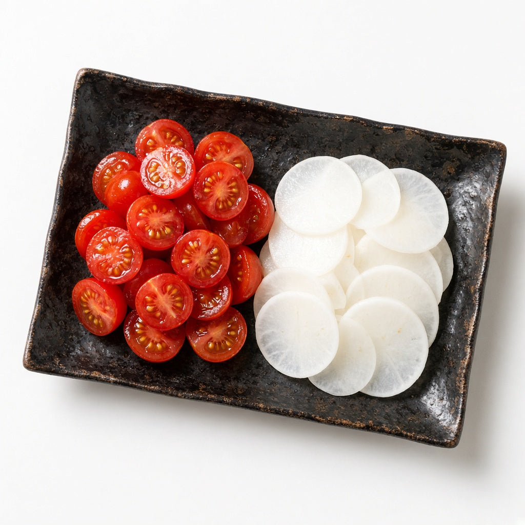 Shio koji pickles: cherry tomatoes and quick bettara