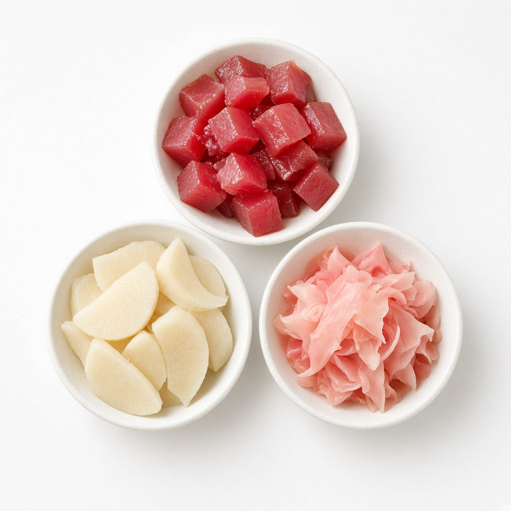 Soy sauce pickles: young ginger, nagaimo, and tuna