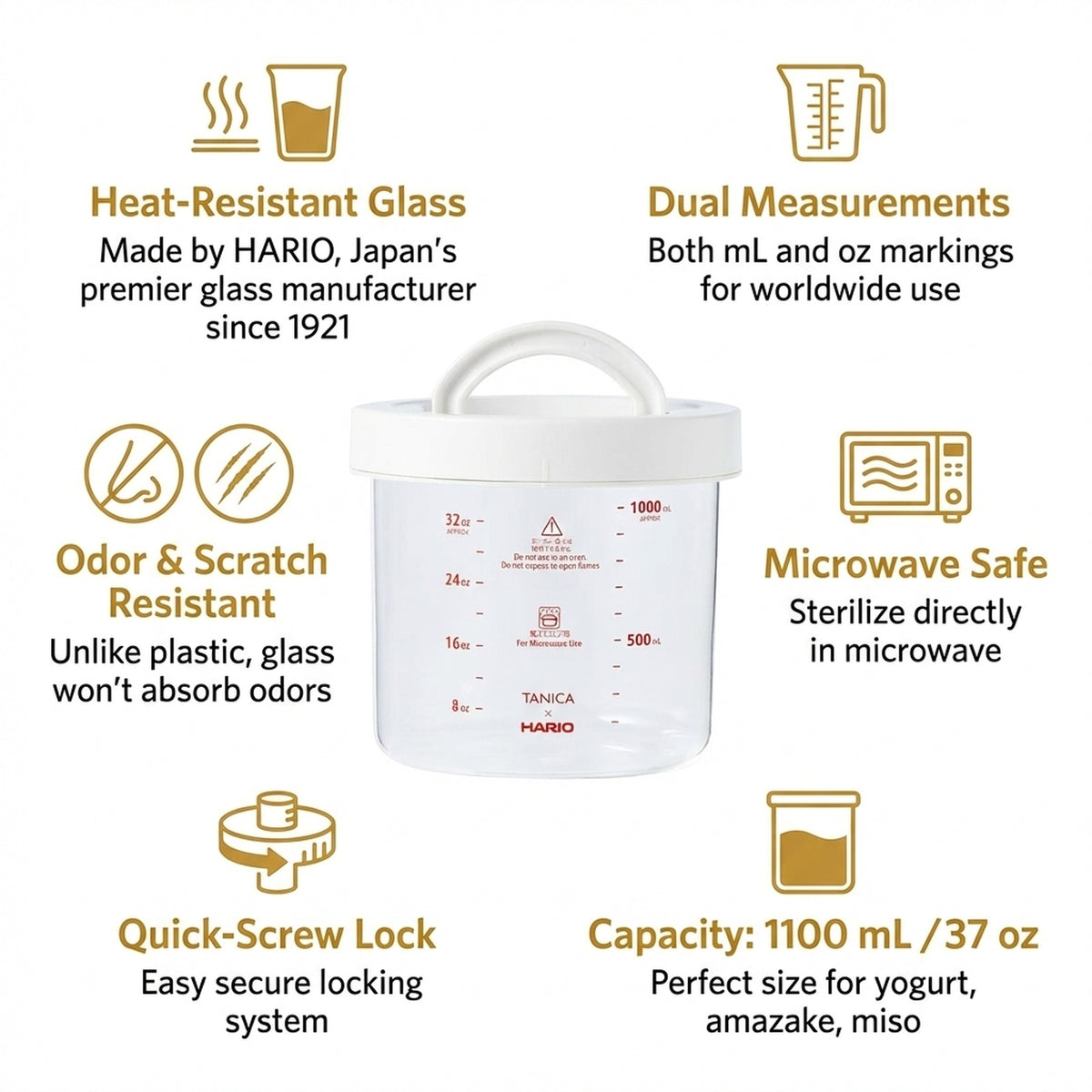 TANICA x HARIO Glass Pot for YOGURTiA Fermented Food Maker (1100 mL / 37 oz)
