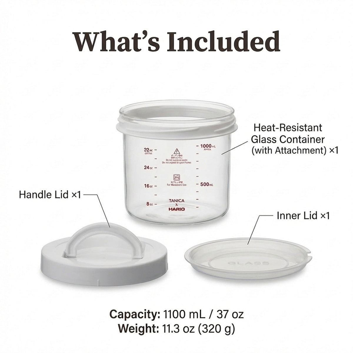 TANICA x HARIO Glass Pot for YOGURTiA Fermented Food Maker (1100 mL / 37 oz)
