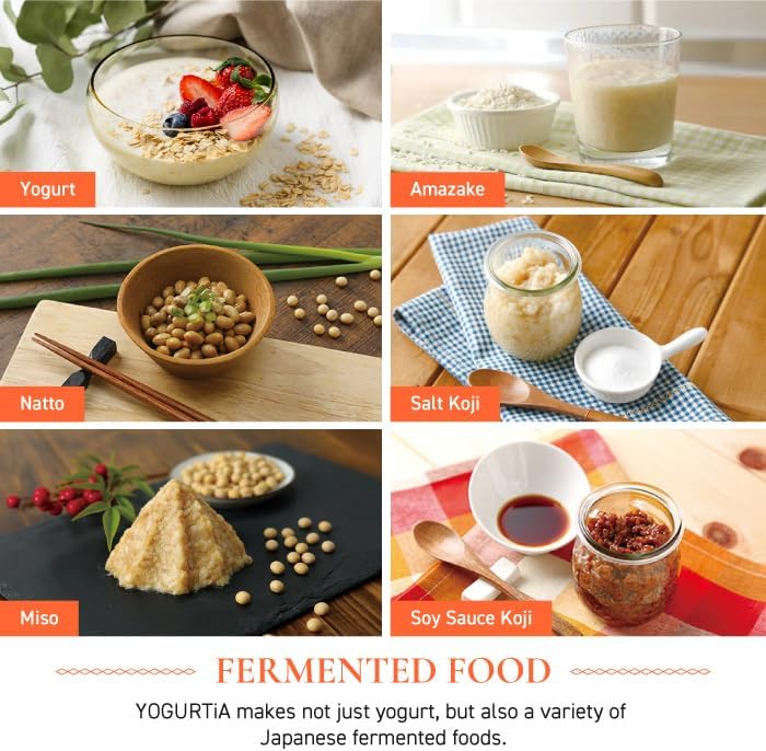 TANICA YOGURTiA Fermented Food Maker (1.1L, White, Made in Japan) - Yogurt, Miso, Amazake, Soy Sauce Koji, 2 Glass Pots + Onsen Eggs Stand + Recipes