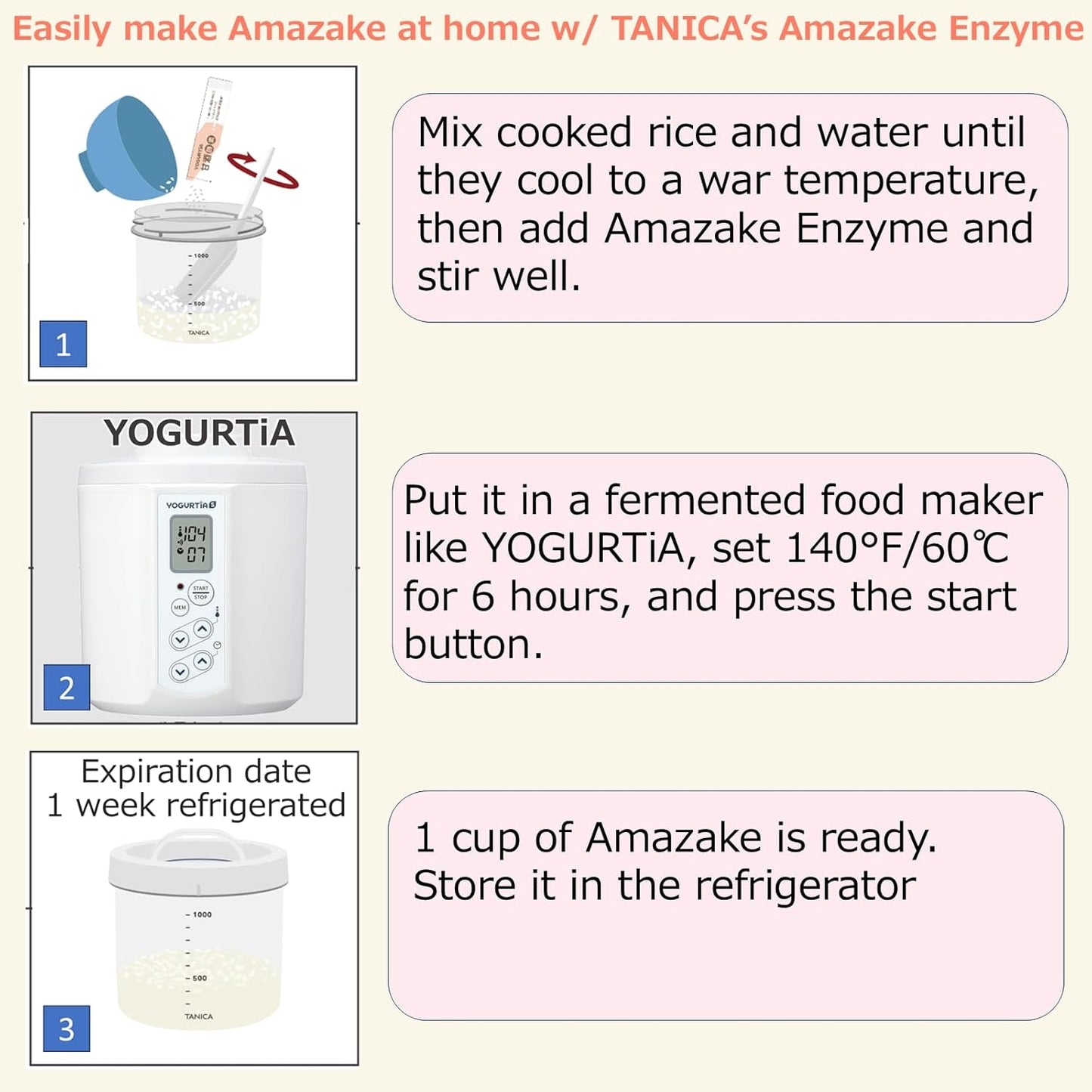 TANICA Amazake Enzyme Starter 0.07 oz (2 g) × 10, 30 packs - Japan’s Miracle Drink, Sweet, Non-Alcoholic Drink made from Rice for Gut Health & Beauty, 100% Natural Sugar-Free Sweetener Alternative