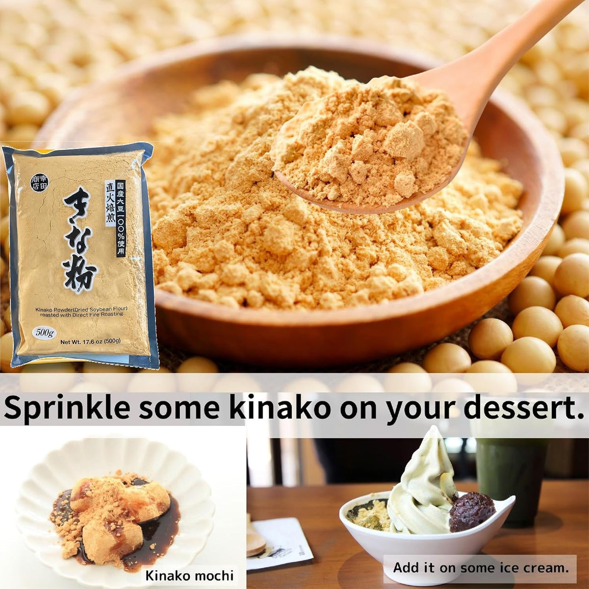 Kinako Roasted Soybean Flour 500 g (1.1 lb) – Direct-Fire Roasted, Made in Japan