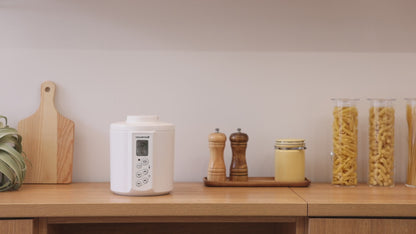 TANICA YOGURTiA Fermented Food Maker (1.1L, White, Made in Japan) - Yogurt, Miso, Amazake, Soy Sauce Koji, 2 Glass Pots + Onsen Eggs Stand + Recipes