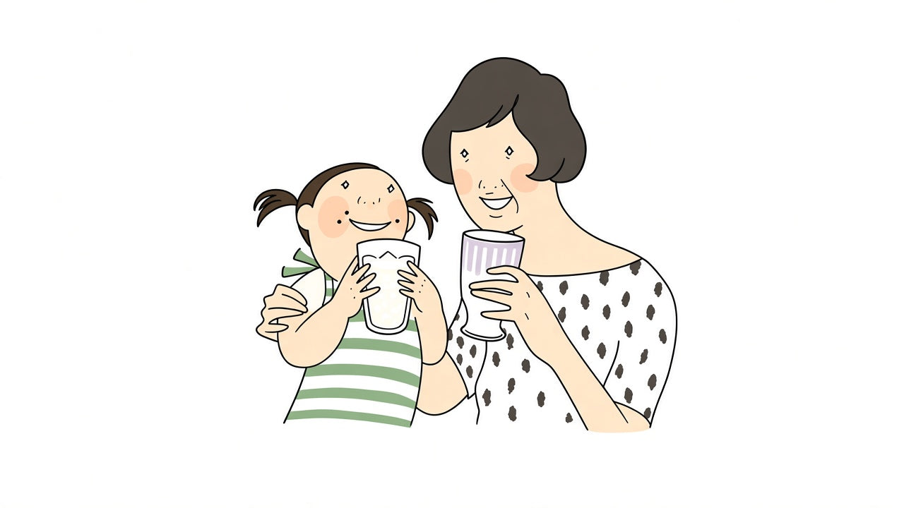 親子で生甘酒を飲むイメージ