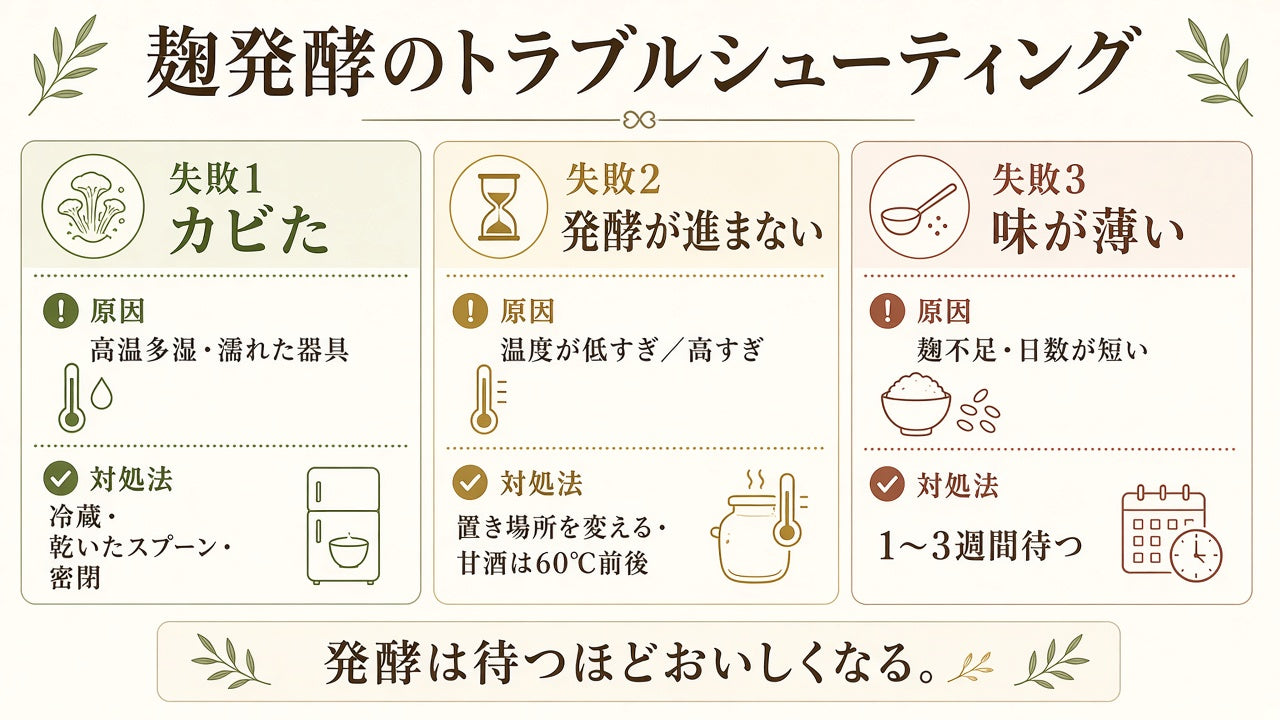 カビ・進まない・味が薄い。原因と対策の3パターン